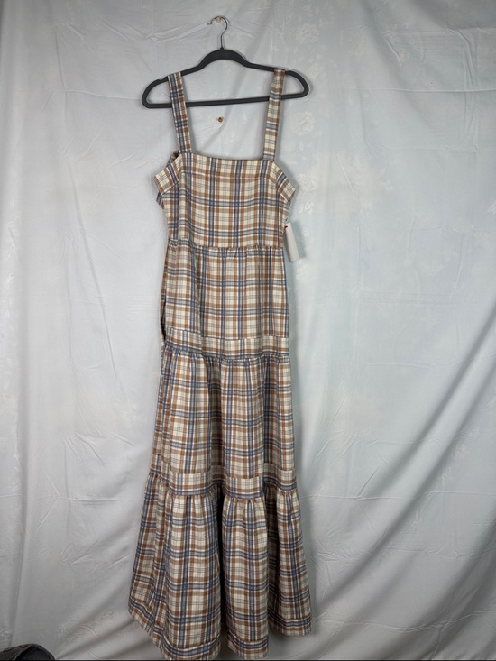Aura Dresses & Skirts - Aura Plaid Tiered Maxi Dress in Beige and Blue